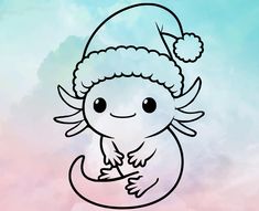 a drawing of a cute little creature wearing a santa hat