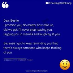 3,666 Likes, 382 Comments - Feelings With Emoji (@feelingswithemoji) on Instagram: “. Tag someone ☺  _____________________  Expressed by Shitlesh  _____________________  Follow…” I Promise You, In Memes, Friendship Quotes, Thinking Of You, Tags, Feelings, Memes, Quotes