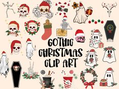 a collection of christmas clip art with skulls, santa hats and other holiday related items