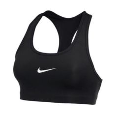 Nike Black Medium Support Non Padded Swoosh 2.0 Sports Bra Brand New With Tags Marks As Shown Never Worn, May Show Signs Of Storage The Nike Swoosh Sports Bra Combines A Snug Fit With Sweat-Wicking Technology To Help You Feel Supported And Stay Dry During Workouts And Competition. This Product Is Made With At Least 75% Recycled Polyester Fibers. Dri-Fit Technology Moves Sweat From Your Skin To Help You Stay Dry And Comfortable. Racerback Design Lets You Move Naturally Through Your Workout Or Com Nike Pro Bra, Black Nike Pros, Nike Bra, Nike Set, Front Zip Sports Bra, Medium Support Sports Bra, Printed Sports Bra, White Sports Bra, Strappy Sports Bras