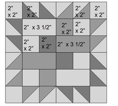 the quilt pattern is shown with measurements for each square and two sides, which are equal to