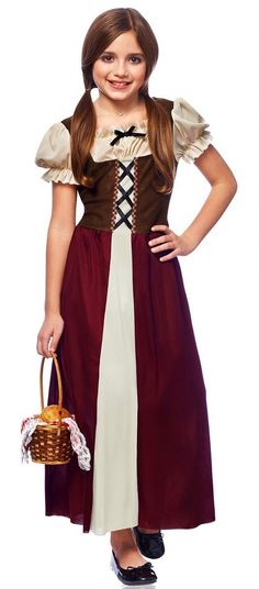 Child's Peasant Maiden Costume - CandyAppleCostumes.com Medieval Peasant Girl, Peasant Outfit, White Peasant Dress, Peasant Costume, Medieval Peasant, Fancy Dress Outfits, Fancy Dress For Kids, Medieval Dress, Dress Up Outfits