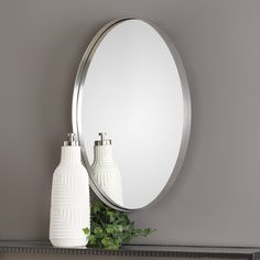 This Upscale Vanity Mirror Features A Thick Steel Band Displaying Nice Depth With A Plated Brushed Nickel Finish. May Be Hung Horizontal Or Vertical. Oval Mirror Bathroom, Primitive Bathrooms, Uttermost Mirrors, Vanity Wall Mirror, Oval Wall Mirror, Oval Mirror, Framed Mirror Wall, Wall Mounted Mirror, Oval Frame