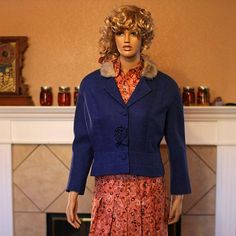 60s JACKET With MINK COLLAR Retro Blue Outerwear With Snap Buttons, Vintage Blue Outerwear With Snap Buttons, Vintage Mink-colored Formal Outerwear, Blue Tweed Jacket, Vintage Indigo Outerwear Pre-washed, Vintage Indigo Pre-washed Outerwear, Blue Tweed, Fall Jackets, Marie Antoinette