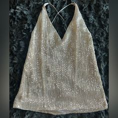 Super Cute Sequin Spaghetti Strap Blouse Never Worn!! Rose Gold Color With A Deep V Cris Cross In The Back! Size Small From Express. Perfect Night Out On The Town Top! Spring Party Halter Top With Spaghetti Straps, Glamorous Evening Camisole Top, Glamorous Cami Top For Evening, Glamorous V-neck Summer Top, Glamorous Evening Tops With Spaghetti Straps, Cami Top For Spring Parties, Cami Tops For Spring Party, Glamorous Summer V-neck Camisole, Spring Party Cami Top