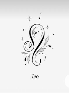 the leo zodiac sign with stars and swirls on it's side, in black ink