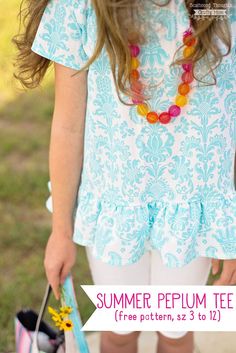 Make this adorable Peplum T-shirt!! Free Sewing Pattern: Peplum Top for Girls, Size 3 to 12 Peplum Pattern, Easy Sewing Patterns Free, Summer Sewing Patterns, Sewing Kids Clothes, Crafty Mom, Summer Sewing, Kids Sewing, Top Sewing, Free Sewing Pattern