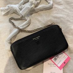 Used To Have A Monogram But Had It Taken Off. Nwt Never Used. Imperfection Where Monogram Was Is Shown. You Can Bring To The Store To Have Them Add Your Initial. Kate Spade Black Pouch Shoulder Bag, Kate Spade Travel Bag With Chain Strap, Kate Spade Everyday Clutch Bag, Kate Spade Clutch For Daily Use, Kate Spade Black Clutch Bag, Kate Spade Everyday Shoulder Bag, Kate Spade Everyday Bags With Chain Strap, Black Kate Spade Bag With Chain Strap, Kate Spade Mobile Phone Bag For Everyday Use