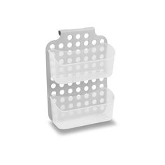 two tiered plastic storage rack with holes