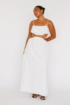 *THIS IS A FINAL SALE ITEM and cannot be returned. See our Returns Policy here The ultimate resort style Zinnie Midi Skirt is made from a lightweight linen blend fabric in white. It features a tie detail at waist, super low slung back waist and flowy midi length skirt. Get the look with the Zinnia Tie Top! Designed exclusively by Sabo. Chic White Maxi Skirt For Beach, Chic White Maxi Skirt For The Beach, White Summer Maxi Skirt For Brunch, Cotton Maxi Skirt For Summer Brunch, Linen Maxi Skirt For Summer Beach, White Linen Maxi Skirt For Summer, Flowy White Linen Maxi Skirt, Vacation Vibes, Sabo Skirt