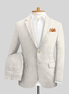 Italian Meadow Linen Suit – StudioSuits Cream Linen Suit For Semi-formal Occasions, Beige Casual Semi-formal Suits, Casual Fitted Beige Suit, Summer Cotton Business Suits, Summer Linen Business Suits, Classic White Suits For Spring, Casual Linen Suits For Summer, Beige Cotton Suits With Welt Pockets, Summer Cotton Suit For Business Casual