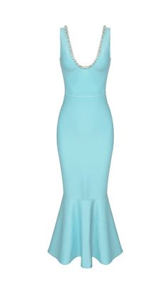 BANDAGE FISHTAIL SLEEVELESS HIGH WAIST MAXI DRESS IN AQUAMARINE Dress Reference, Evening Dresses Midi, High Waist Maxi Dress, Satin Corset Dress, Dress Trims, Fashion School, Fishtail Dress, Education System, Necklines For Dresses