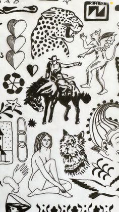 some black and white tattoos on a sheet