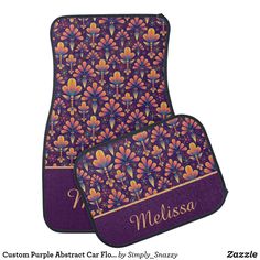 purple floral pattern with name on the front and back floor mats for car, truck or van