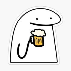 a cartoon character holding a beer mug sticker