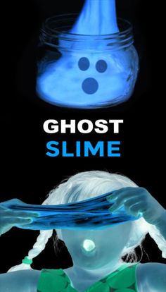 the ghost slime is floating in a glass jar with water on it's head