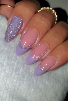 Nails Lilac, Lilac Nails Design, Hoco Nails, Girly Acrylic Nails, Almond Acrylic Nails