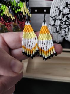 Handmade candy corn fringe earrings Corn Seed, Handmade Candy, Beaded Fringe, Fringe Earrings, Candy Corn, Seed Beads, Favorite Jewelry, Jewelry Earrings Dangle, Etsy Earrings