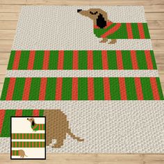 a dog is sitting on top of a rug with a red and green striped blanket