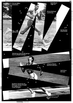 an advertisement for the olympic games with pictures of athletes and their names in black and white