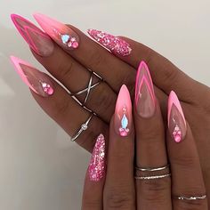 Faster shipping. Better service Chrome Pink Nails, Pink Stiletto Nails, Chrome Pink, Stilleto Nails Designs, Acrylic Nails Nude, Purple Acrylic Nails, Nails Stiletto, Temu App