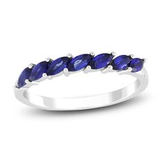 Make your celebration sparkle with this exquisite ceylon lab-created sapphire stackable ring. 10K white gold Features seven tilted marquise-cut ceylon lab-created sapphires Mix and match with other gemstone rings as a way to honor loved ones' birthdays (sold separately) Marquise Sapphire Promise Ring, Marquise Sapphire Ring In White Gold, Marquise White Gold Sapphire Ring, White Gold Marquise Sapphire Ring, Fine Jewelry Marquise Half Eternity Rings, Marquise Sapphire Gemstone Ring, Marquise Sapphire Ring With Diamond Cut For Anniversary, Marquise Sapphire Ring In White Gold With Prong Setting, Marquise Sapphire Ring With Prong Setting