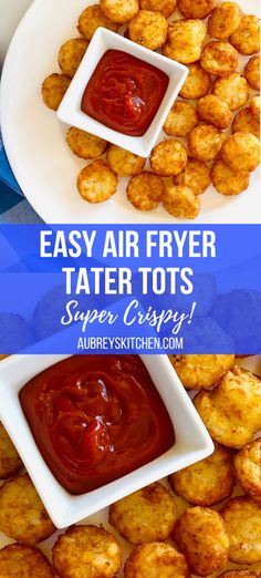 air fryer tater tots with ketchup and sauce on the side