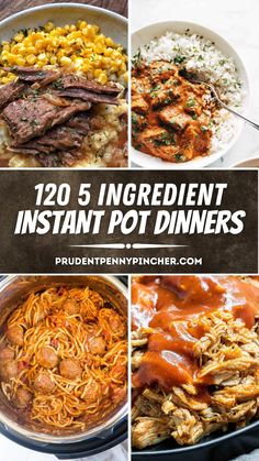 instant pot dinner recipe collage with text overlay that reads, copy & update the ideas 120 5 ingredient instant pot dinners