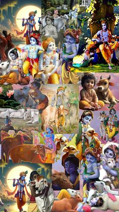 many different pictures of hindu deities and their respective body colors are depicted in this collage