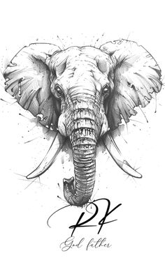 an elephant's head is shown with the words p4 written in black ink