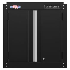 an image of a black cabinet with two doors and the words craftsman on it's side