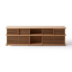 the sideboard is made out of wood and has three compartments on each side, one with