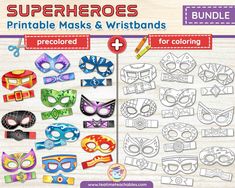 printable masks and wristbands for children to make them look like superheros