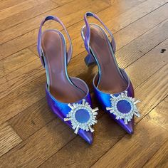 Great Condition. A Few Minor Imperfections That Could Be Buffed Out. Dust Bag But No Box. Muaddi Shoes, Amina Muaddi Shoes, Amina Muaddi, Slingback Pump, Blue Purple, Shoes Women Heels, Dust Bag, Shoes Heels, Color Blue