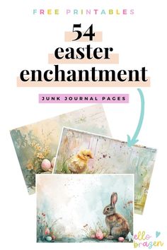 an easter card with the words, free printables and four pictures on it