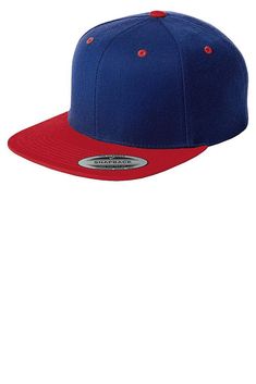 Sport-Tek ® Yupoong ® Flat Bill Snapback Cap. STC19 - TRUE ROYAL/ TRUE RED - OSFA | Sport-Tek Flat Bill Snapback Cap in True Royal/True Red Size OSFA | Wool Headwear Fashion, Multicam Black, True Red, Snapback Cap, Fitted Hats, Cotton Spandex, Streetwear Fashion, Accessories Hats, Comfort Fit