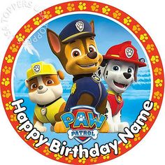 a paw patrol birthday party plate with puppies and fireman's hats on it