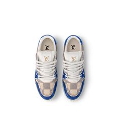 LOUIS VUITTON® - Lv Trainer Sneaker - Blue Lv Trainer Sneaker, Lv Print, Louis Vuitton Official Website, Vintage Basketball, Basket Vintage, Lv Shoes, Heart Shoes, Heart Clothes, Green Sneakers