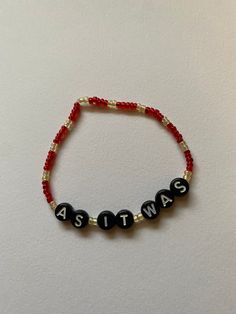 harry styles fan? show your love for as it was with this red and yellow bracelet!  -- Keep your jewelry away from water and sunlight to help the colors last longer! --  Thank you for your support!! -- Rae As It Was Bracelet, Casual Red Friendship Bracelets With Letter Beads, Casual Red Personalized Name Bracelet, Customized Red Wristband For Friendship, Red Personalized Casual Wristband, Customized Red Wristband For Gift, Personalized Red Stretch Bracelet, Casual Style, Personalized Red Casual Wristband, Handmade Red Name Bracelet For Friendship