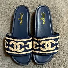 Small Wedge Sandals, Women’s Size 8 Shoes Chanel, Slip On Sandals, Sandals Women, Chanel Shoes, Slip On Sandal, Wedge Sandals, Women's Shoes Sandals, Shoes Sandals, Color Blue