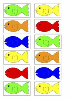 four different colors of fish in the same pattern, one is blue and one is yellow