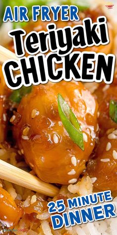 the cover of air fryer tetsuyaki chicken is shown with chopsticks in it