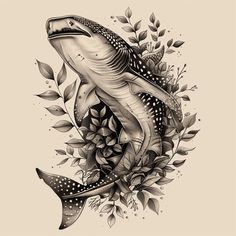 Brilliant Whale Shark Tattoo Flash Hawaiian Shark Tattoos For Women, Girly Shark Tattoo, Whale Shark Tattoo Design, Cool Back Tattoos For Women, Ocean Leg Sleeve Tattoo, Sea Animal Tattoos, Aquatic Tattoo, Whale Shark Tattoo, Nautical Tattoo Sleeve