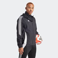 Face the wind and emerge triumphant in the adidas Tiro24 Men's Windbreaker. This lightweight jacket won't slow you down one bit. Plus, its zipper closure allows you to get ready for the field in record time! Lightweight. Zip-up. adidas branded. Adidas Country, Adidas Windbreaker, Adidas Brand, Mens Soccer, Mens Windbreaker, Soccer Training, Womens Soccer, Adidas Online, Nike Zoom