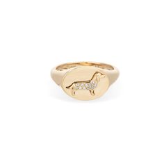 Pavé Diamond Dachshund Signet Ring Gold Signet Ring, Pave Ring, Chain Anklet, Pink Turquoise, Dachshund Dog, Engraved Items, Diamond Stone, Signet Ring, Pink Sapphire