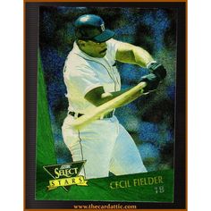 a baseball card with a player swinging a bat