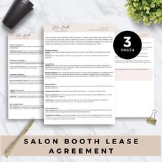 the salon booth release agreement is shown on top of a table with flowers and a coffee cup