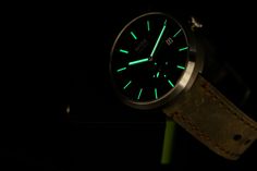 Model : LS17 Green (Night)  Specifications • Dial Color : Black • Strap color : Green • Case color : Stainless • Case : Stainless steel • Size : 43 mm. • Glass : Sapphire Glass • Super-Luminova C3 (Green) • Water resistance : 5 ATM / 50 Meters / 165 FT • Movement : Japan Movement with smallsecond / date (warranty 1 years) • Strap : Italian Leather • Watch strap length : 26 cm. • Estimate : 22.6 cm. • Price : $200 • Free Shipping Worldwide Green Cases, Green Water, Leather Watch Strap, Gold Case, Samsung Gear Watch, Black Light, Watch Strap, Italian Leather, Leather Watch