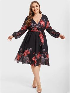 Elevate your style with this plus-size floral midi dress featuring a crisscross wrap design for a fashionable and flattering look Plus Size Fashion Dresses, Trendy Plus Size Dresses, Party Midi Dress, Dresses For Ladies, Wrap Midi Dress, Puff Sleeve Dresses, Stylish Plus, Plus Size Womens Clothing, Sleeve Dresses