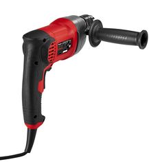 a red and black blow dryer on a white background